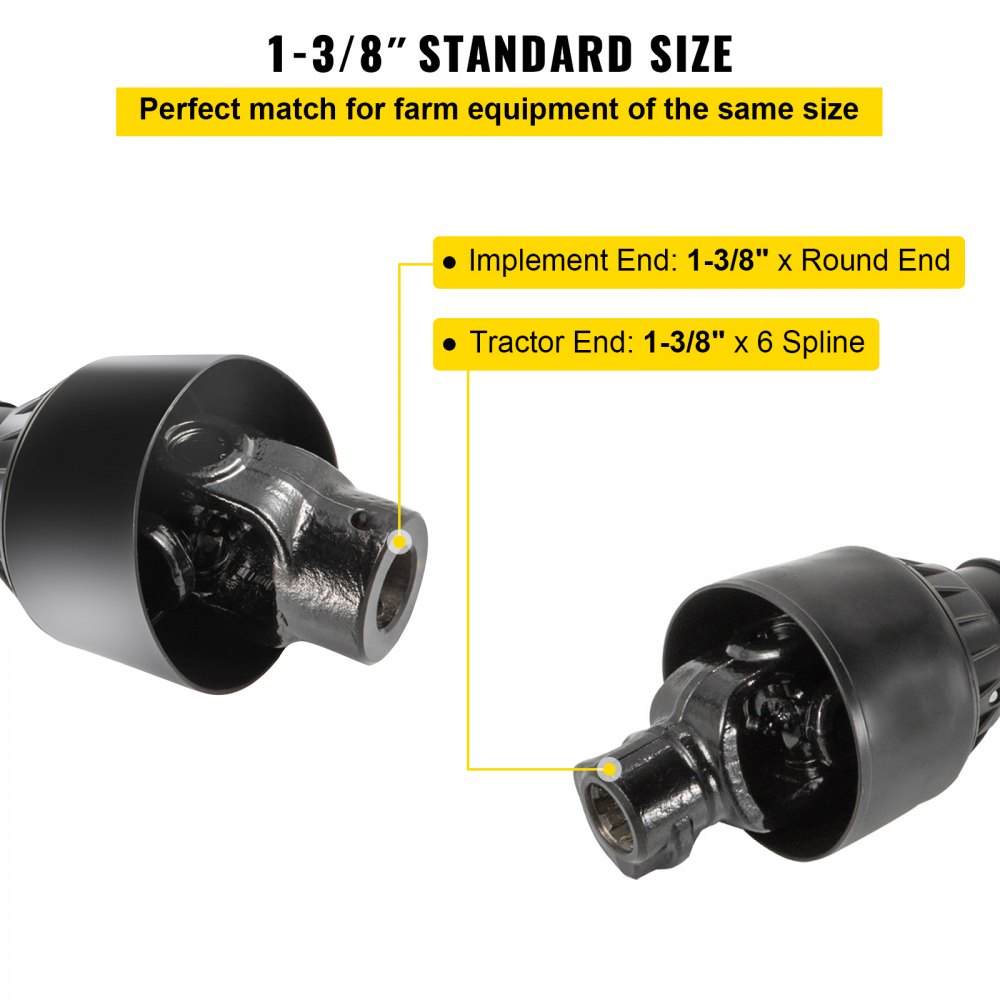 VEVOR PTO Shaft 1 3/8" PTO Drive Shaft, 6 Spline End Round End PTO Driveline Shaft, Series 4 Tractor PTO Shaft, 39"-55"