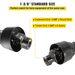VEVOR PTO Shaft 1 3/8" PTO Drive Shaft, 6 Spline End Round End PTO Driveline Shaft, Series 4 Tractor PTO Shaft, 39"-55"
