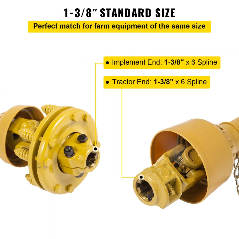 VEVOR PTO Shaft, 1-3/8" PTO Drive Shaft, 6 Spline Both Ends PTO Driveline Shaft, Series 4 Tractor PTO Shaft, 31.5"-41"