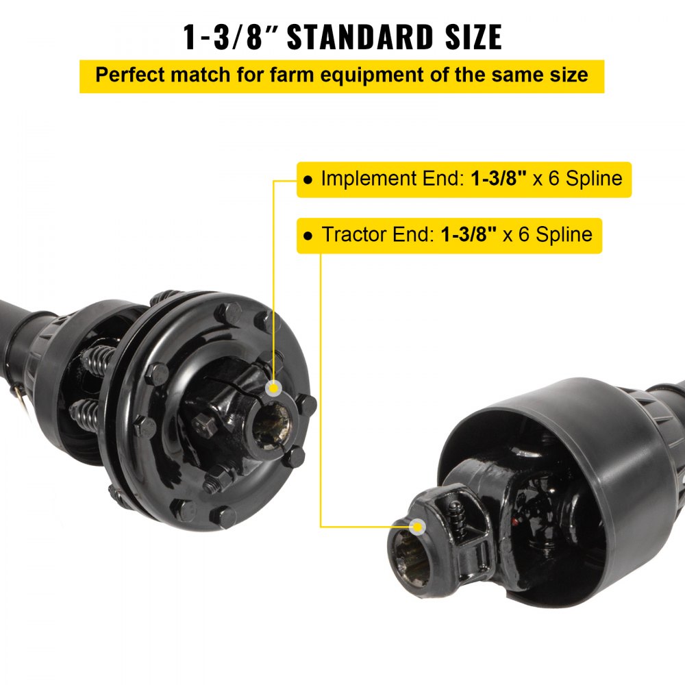 VEVOR PTO Shaft, 1-3/8" PTO Drive Shaft, 6 Spline Both Ends PTO Driveline Shaft, Series 5 Tractor PTO Shaft, 43"-57"
