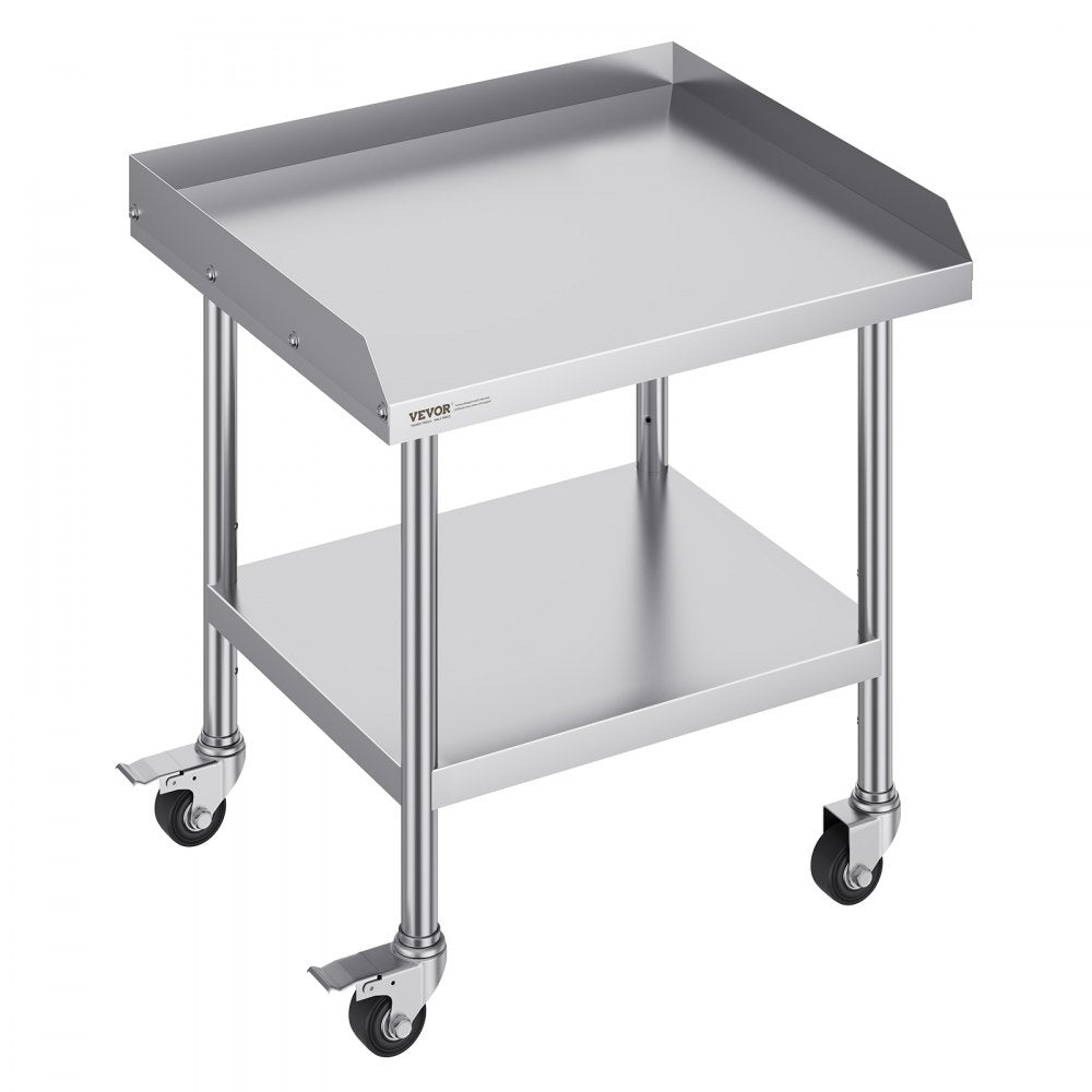 VEVOR Stainless Steel Work Table, 24 x 28 x 30 Inch Commercial Food Prep Worktable with 4 Wheels, Casters, 3-Sided
