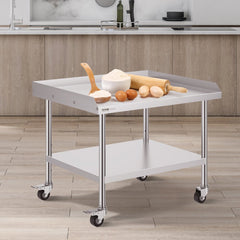 VEVOR Stainless Steel Work Table, 30 x 36 x 30 Inch Commercial Food Prep Worktable with 4 Wheels, Casters, 3-Sided