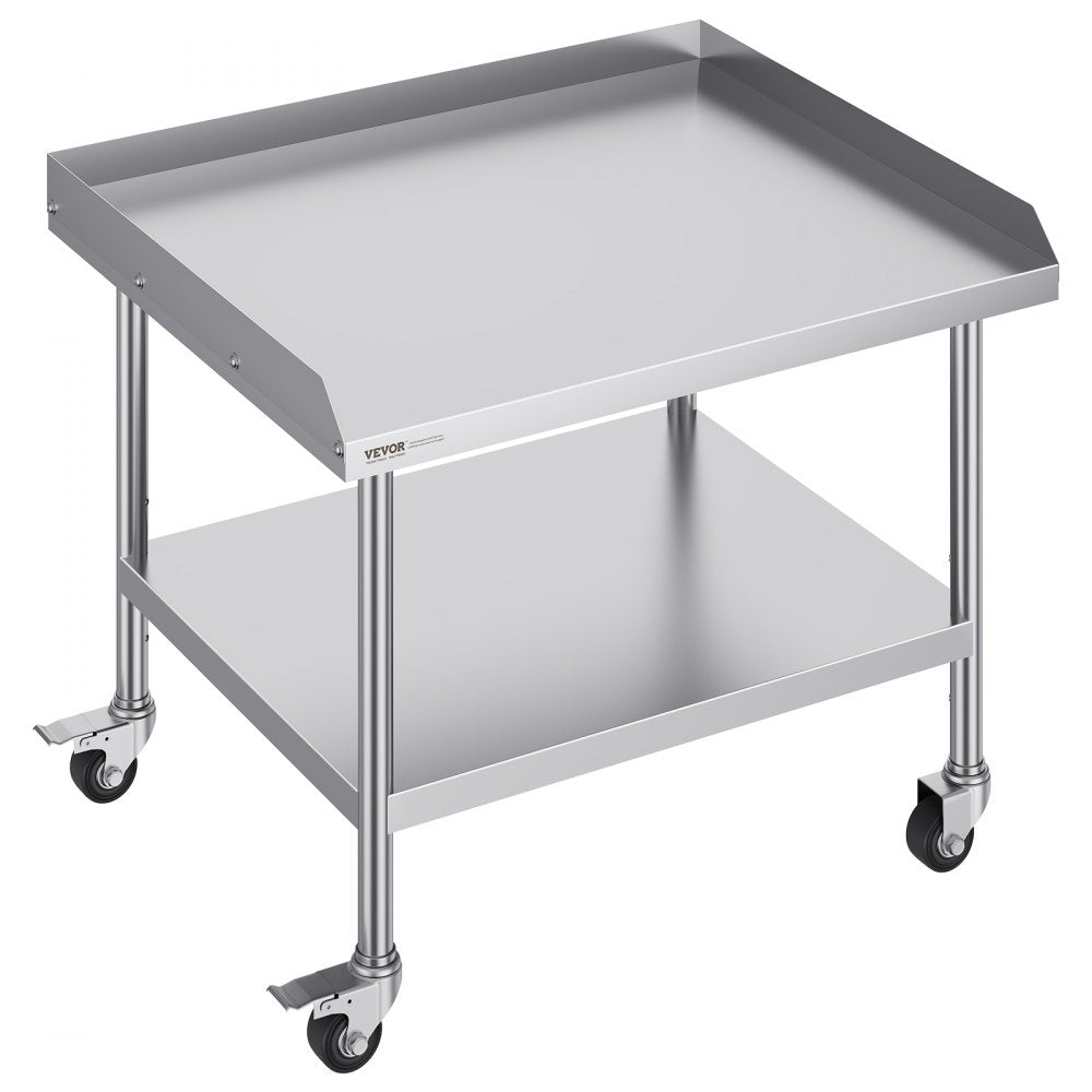 VEVOR Stainless Steel Work Table, 30 x 36 x 30 Inch Commercial Food Prep Worktable with 4 Wheels, Casters, 3-Sided