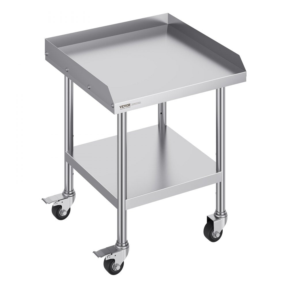 VEVOR Stainless Steel Work Table, 24 x 24 x 30 Inch Commercial Food Prep Worktable with 4 Wheels, Casters, 3-Sided
