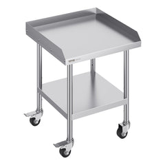 VEVOR Stainless Steel Work Table, 24 x 24 x 30 Inch Commercial Food Prep Worktable with 4 Wheels, Casters, 3-Sided