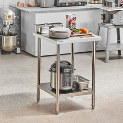 VEVOR Stainless Steel Prep Table, 24 x 24 x 34 Inch, 700 lbs Load Capacity, Heavy Duty Metal Worktable with 3