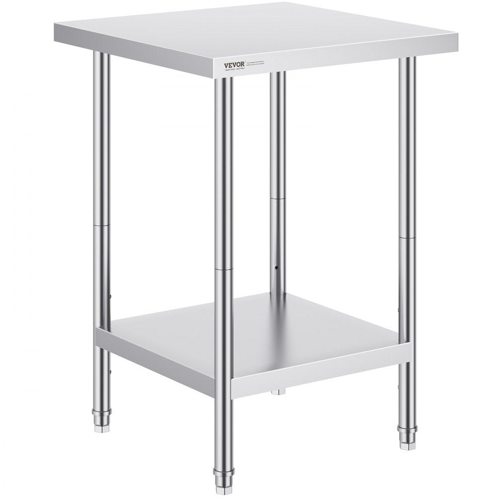 VEVOR Stainless Steel Prep Table, 24 x 24 x 34 Inch, 700 lbs Load Capacity, Heavy Duty Metal Worktable with 3