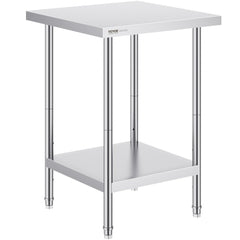 VEVOR Stainless Steel Prep Table, 24 x 24 x 34 Inch, 700 lbs Load Capacity, Heavy Duty Metal Worktable with 3