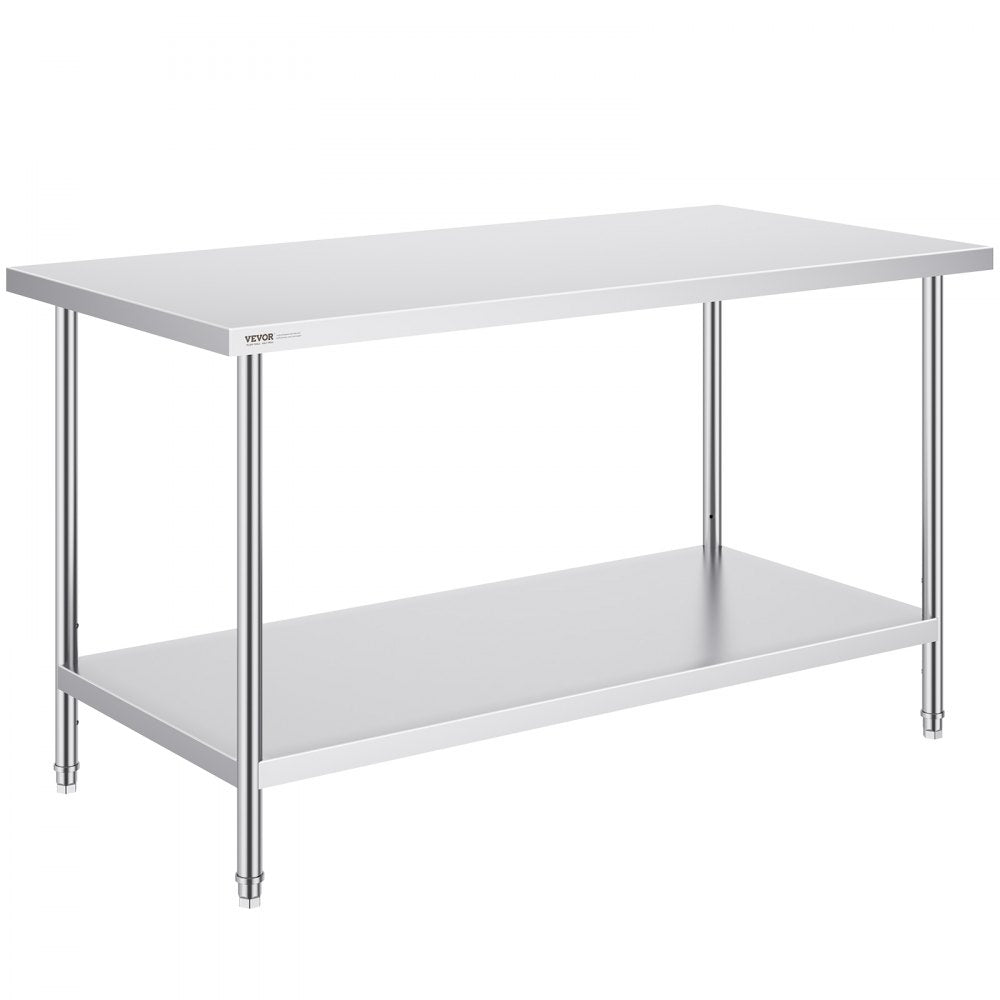 VEVOR Stainless Steel Prep Table, 30 x 60 x 34 Inch, 910 lbs Load Capacity, Heavy Duty Metal Worktable with 3