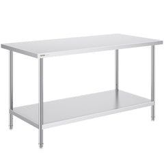 VEVOR Stainless Steel Prep Table, 30 x 60 x 34 Inch, 910 lbs Load Capacity, Heavy Duty Metal Worktable with 3
