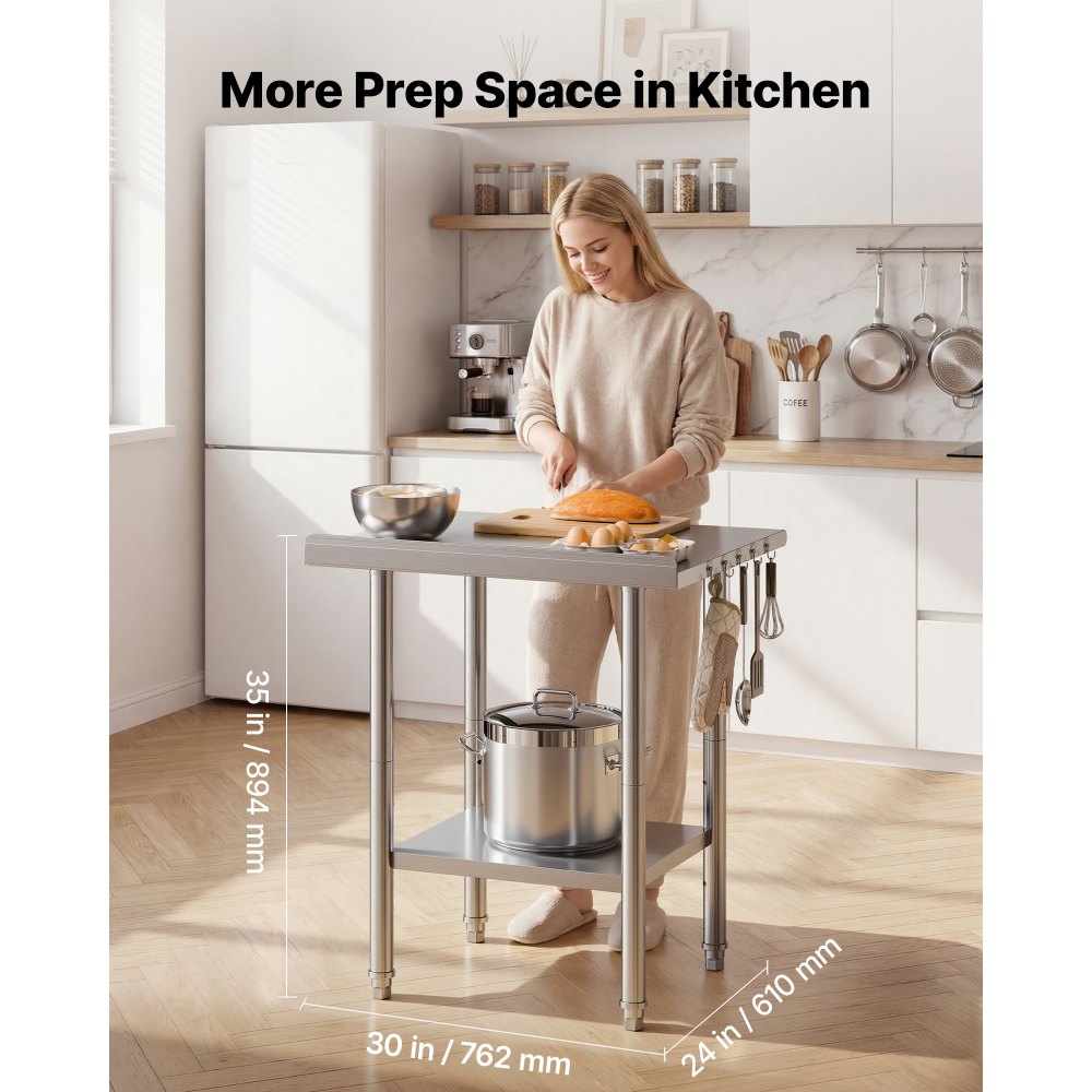 VEVOR Stainless Steel Work Table, 24x30 Inch Food Prep Table with Backsplash, Commercial Kitchen Workstation with