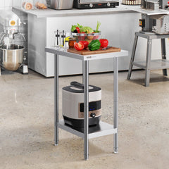 VEVOR Stainless Steel Prep Table, 24 x 18 x 34 Inch, 640 lbs Load Capacity, Heavy Duty Metal Worktable with 3