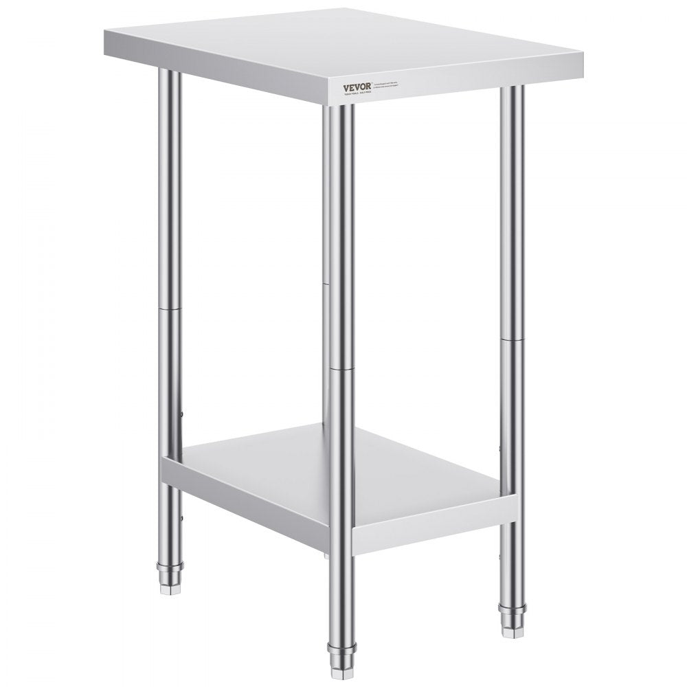 VEVOR Stainless Steel Prep Table, 24 x 18 x 34 Inch, 640 lbs Load Capacity, Heavy Duty Metal Worktable with 3