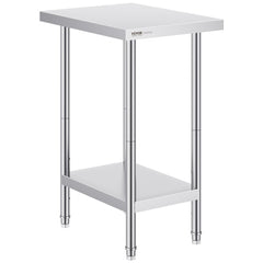 VEVOR Stainless Steel Prep Table, 24 x 18 x 34 Inch, 640 lbs Load Capacity, Heavy Duty Metal Worktable with 3