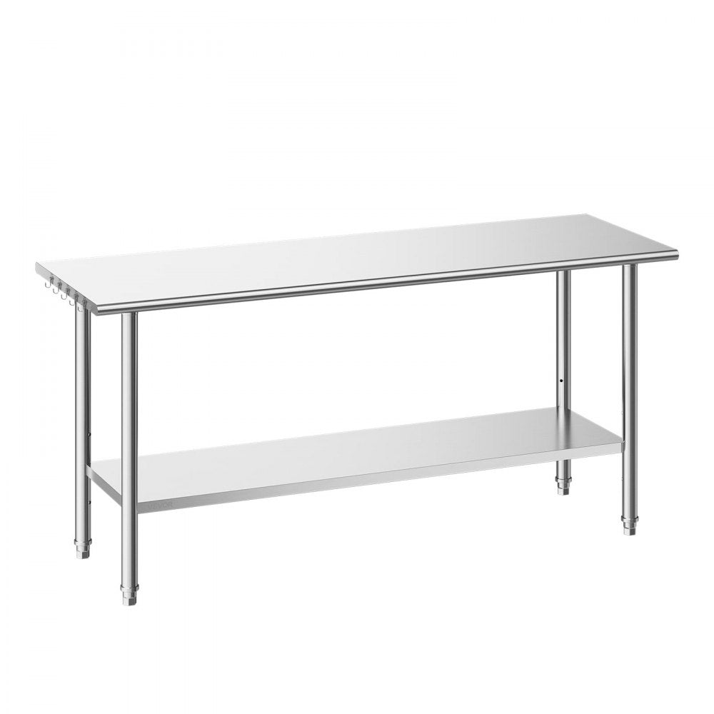 VEVOR Stainless Steel Work Table, 24x72 Inch Food Prep Table, Commercial Kitchen Workstation with Adjustable