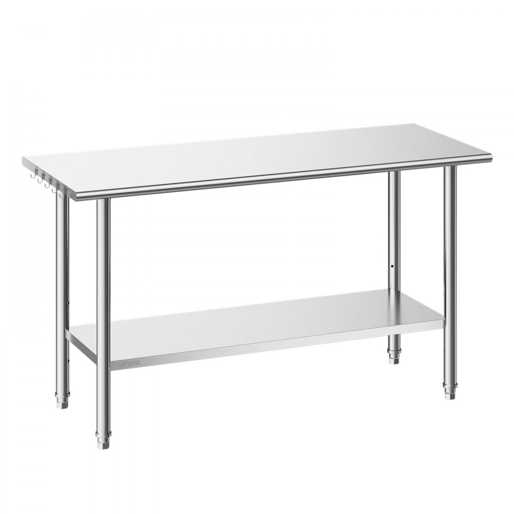 VEVOR Stainless Steel Work Table, 24x48 Inch Food Prep Table, Commercial Kitchen Workstation with Adjustable