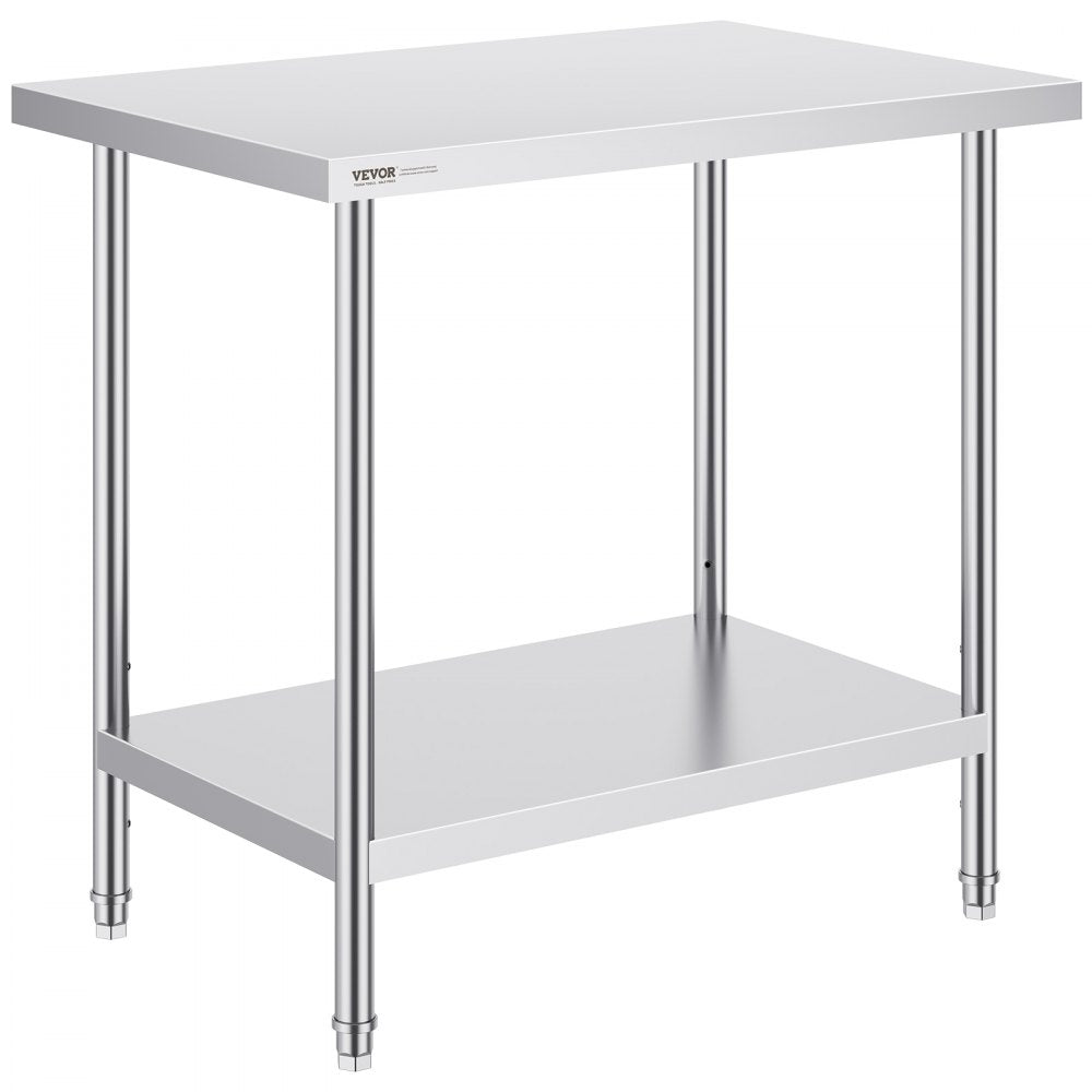 VEVOR Stainless Steel Prep Table, 24 x 36 x 34 Inch, 750 lbs Load Capacity, Heavy Duty Metal Worktable with 3