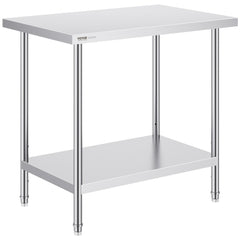 VEVOR Stainless Steel Prep Table, 24 x 36 x 34 Inch, 750 lbs Load Capacity, Heavy Duty Metal Worktable with 3