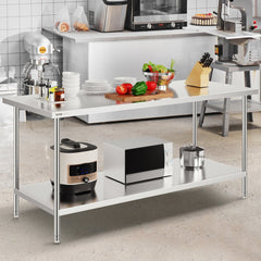 VEVOR Stainless Steel Prep Table, 30 x 72 x 34 Inch, 920 lbs Load Capacity, Heavy Duty Metal Worktable with 3