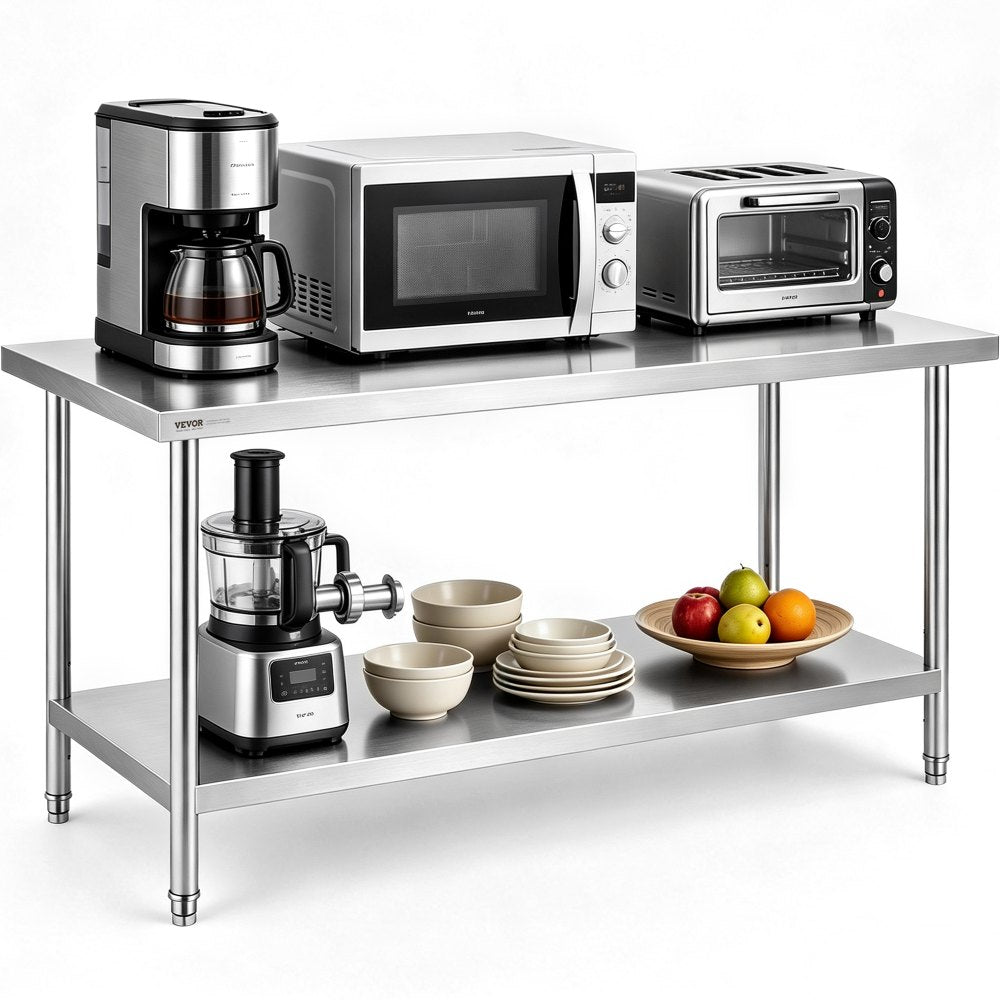 VEVOR Stainless Steel Prep Table, 30 x 72 x 34 Inch, 920 lbs Load Capacity, Heavy Duty Metal Worktable with 3