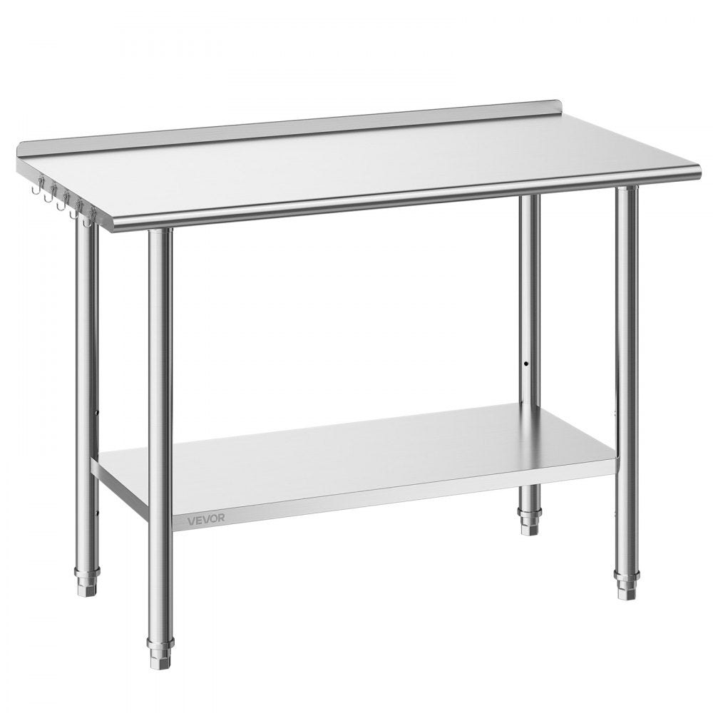 VEVOR Stainless Steel Work Table, 24x48 Inch Food Prep Table with Backsplash, Commercial Kitchen Workstation with
