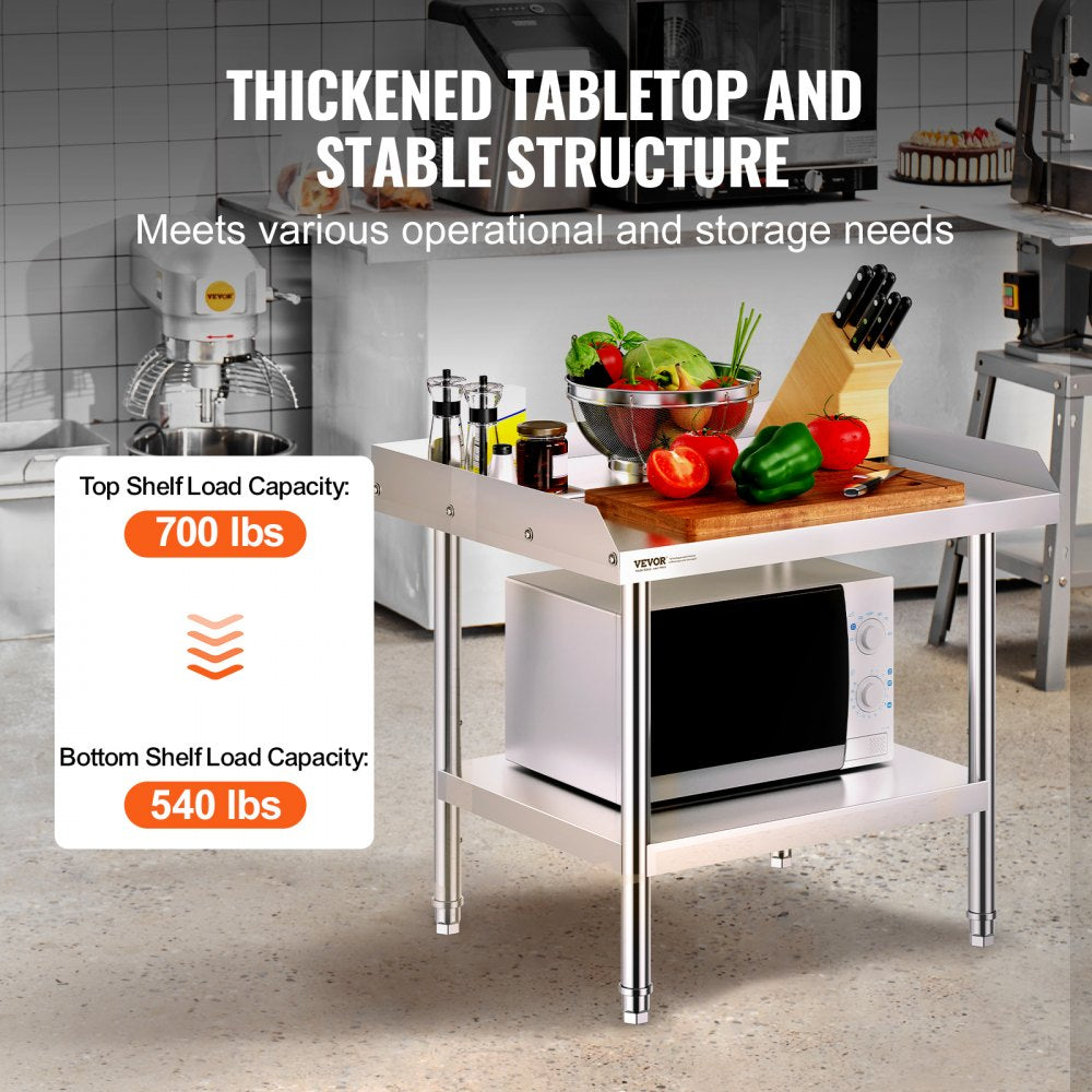 VEVOR Stainless Steel Work Table, 24 x 28 x 26 Inch Commercial Food Prep Worktable, 3-Sided Backsplash Heavy Duty Prep