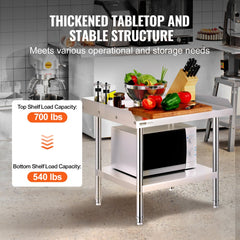 VEVOR Stainless Steel Work Table, 24 x 28 x 26 Inch Commercial Food Prep Worktable, 3-Sided Backsplash Heavy Duty Prep
