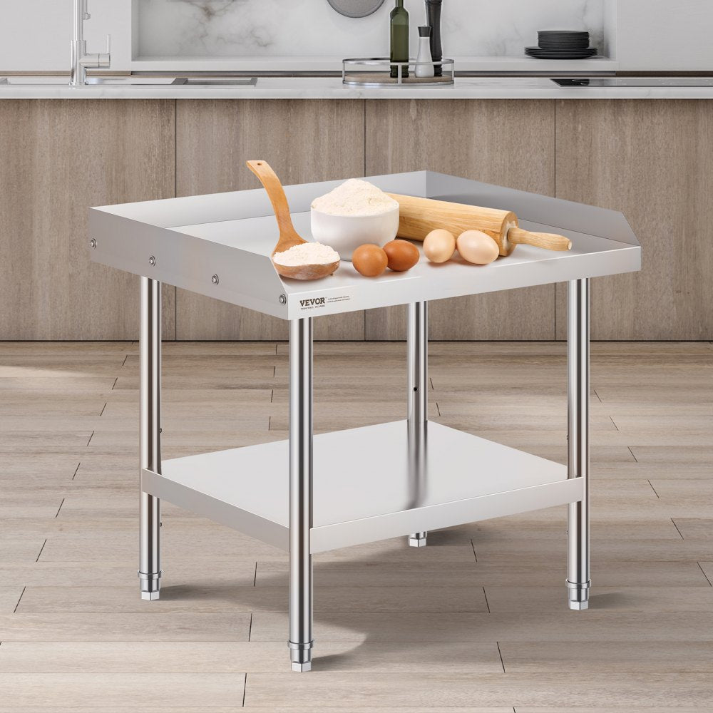 VEVOR Stainless Steel Work Table, 24 x 28 x 26 Inch Commercial Food Prep Worktable, 3-Sided Backsplash Heavy Duty Prep