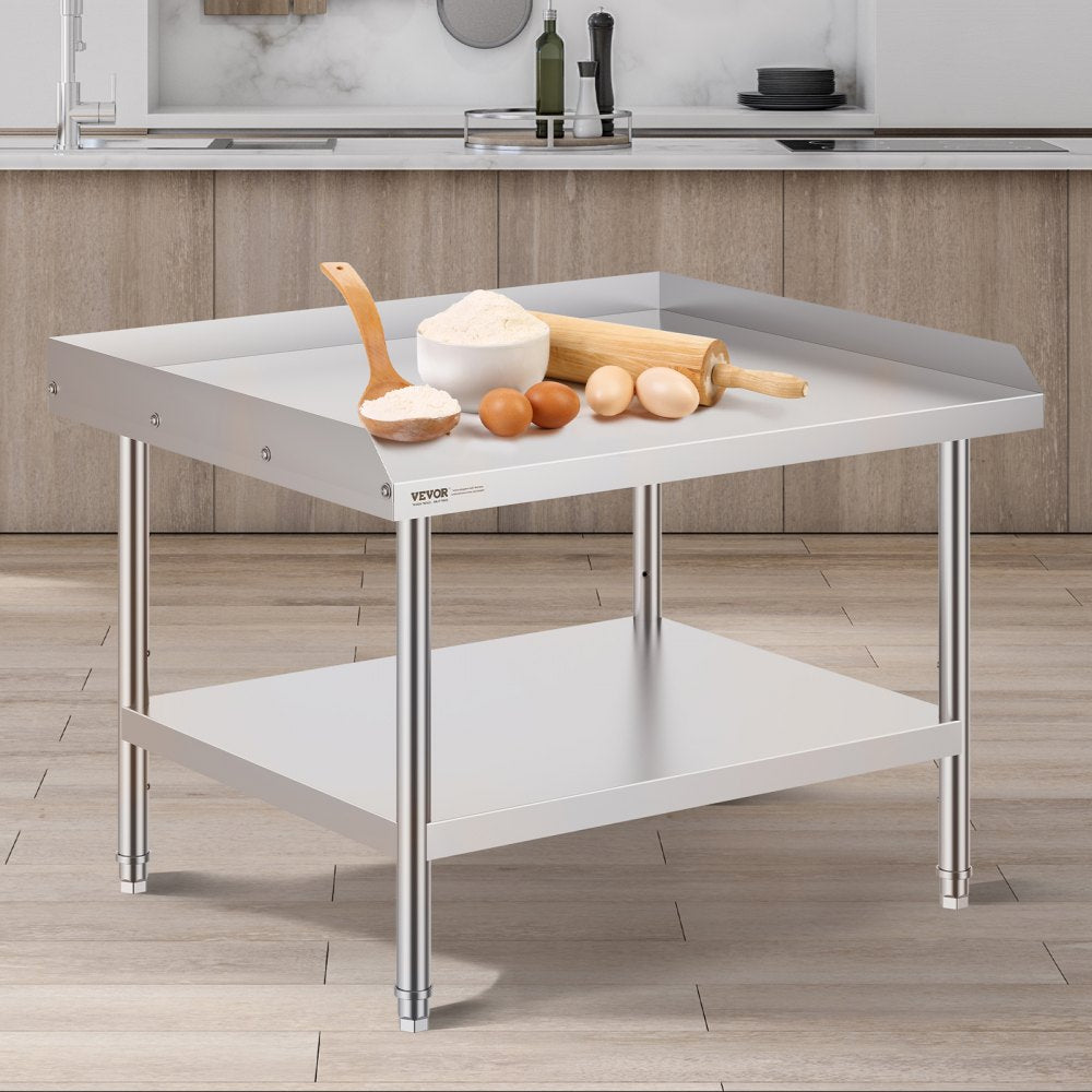 VEVOR Stainless Steel Work Table, 30 x 36 x 26 Inch Commercial Food Prep Worktable, 3-Sided Backsplash Heavy Duty Prep