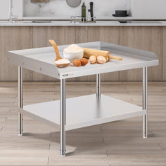 VEVOR Stainless Steel Work Table, 30 x 36 x 26 Inch Commercial Food Prep Worktable, 3-Sided Backsplash Heavy Duty Prep