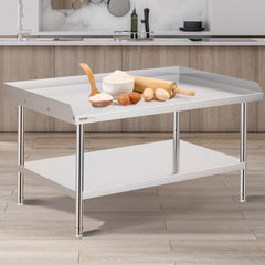 VEVOR Stainless Steel Work Table, 30 x 48 x 26 Inch Commercial Food Prep Worktable, 3-Sided Backsplash Heavy Duty Prep