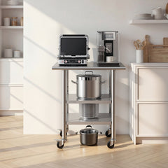 VEVOR Stainless Steel Work Table, 24x30 Inch Food Prep Table with 2 Shelves and Wheels, Commercial Kitchen Workstation