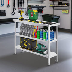 VEVOR Stainless Steel Food Prep Table, 14 x 48 x 34 Inch Commercial Kitchen Worktable, with 2 Adjustable Undershelf