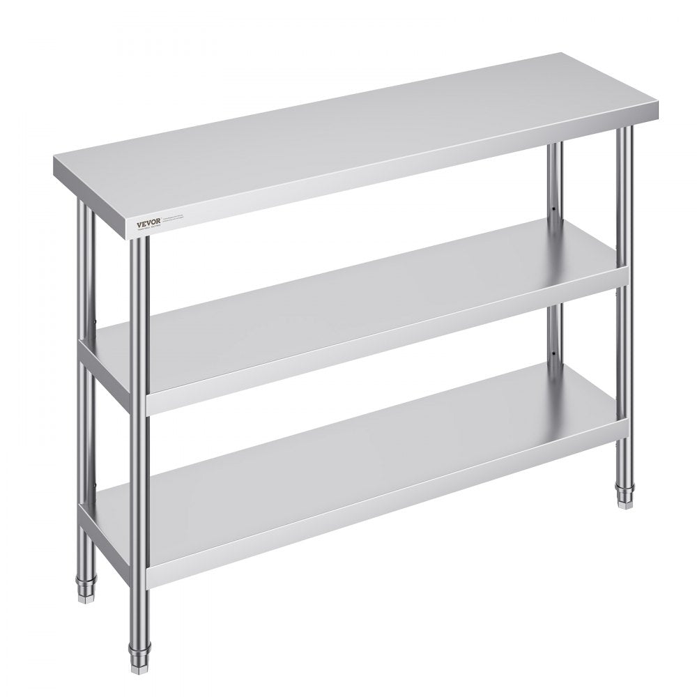 VEVOR Stainless Steel Food Prep Table, 14 x 48 x 34 Inch Commercial Kitchen Worktable, with 2 Adjustable Undershelf