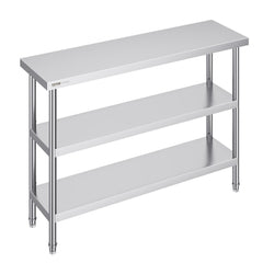 VEVOR Stainless Steel Food Prep Table, 14 x 48 x 34 Inch Commercial Kitchen Worktable, with 2 Adjustable Undershelf