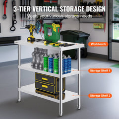 VEVOR Stainless Steel Food Prep Table, 18 x 36 x 34 Inch Commercial Kitchen Worktable, with 2 Adjustable Undershelf