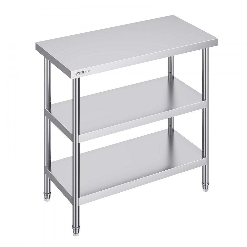 VEVOR Stainless Steel Food Prep Table, 18 x 36 x 34 Inch Commercial Kitchen Worktable, with 2 Adjustable Undershelf