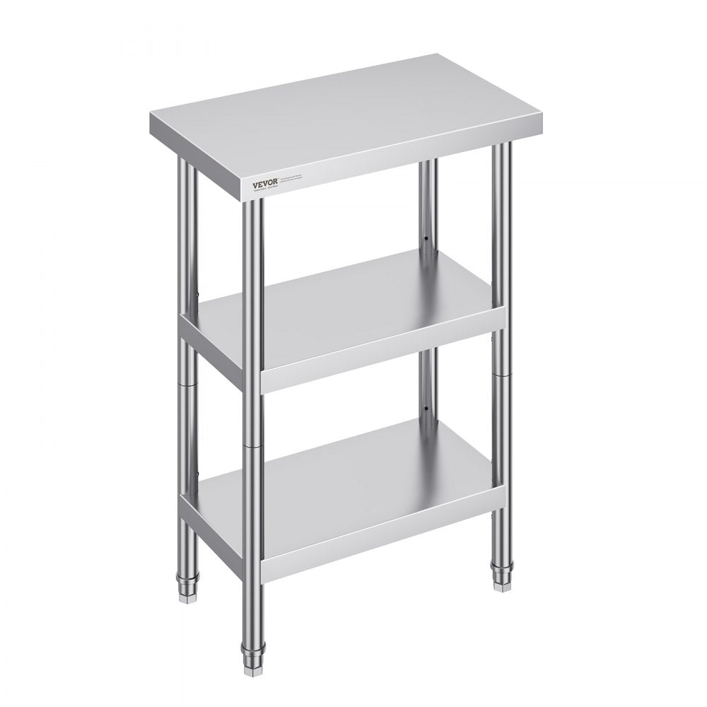 VEVOR Stainless Steel Food Prep Table, 14 x 24 x 34 Inch Commercial Kitchen Worktable, with 2 Adjustable Undershelf