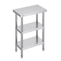 VEVOR Stainless Steel Food Prep Table, 14 x 24 x 34 Inch Commercial Kitchen Worktable, with 2 Adjustable Undershelf