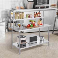 VEVOR Double Overshelf, Double Tier Stainless Steel Overshelf, 12 x 60 Inch Double Deck Overshelf, Height Adjustable