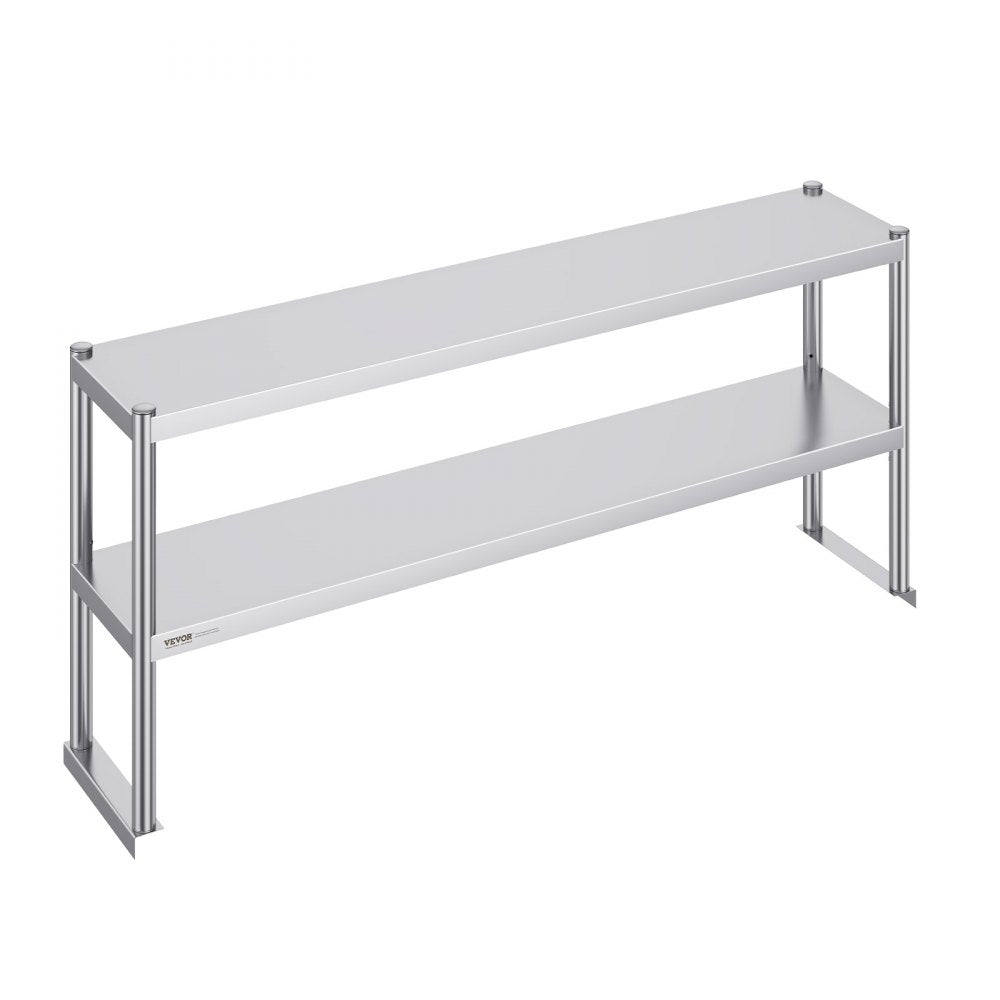 VEVOR Double Overshelf, Double Tier Stainless Steel Overshelf, 12 x 60 Inch Double Deck Overshelf, Height Adjustable