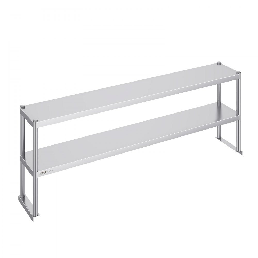 VEVOR Double Overshelf, Double Tier Stainless Steel Overshelf, 12 x 72 Inch Double Deck Overshelf, Height Adjustable