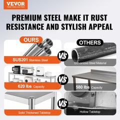 VEVOR Double Overshelf, Double Tier Stainless Steel Overshelf, 12 x 48 Inch Double Deck Overshelf, Height Adjustable