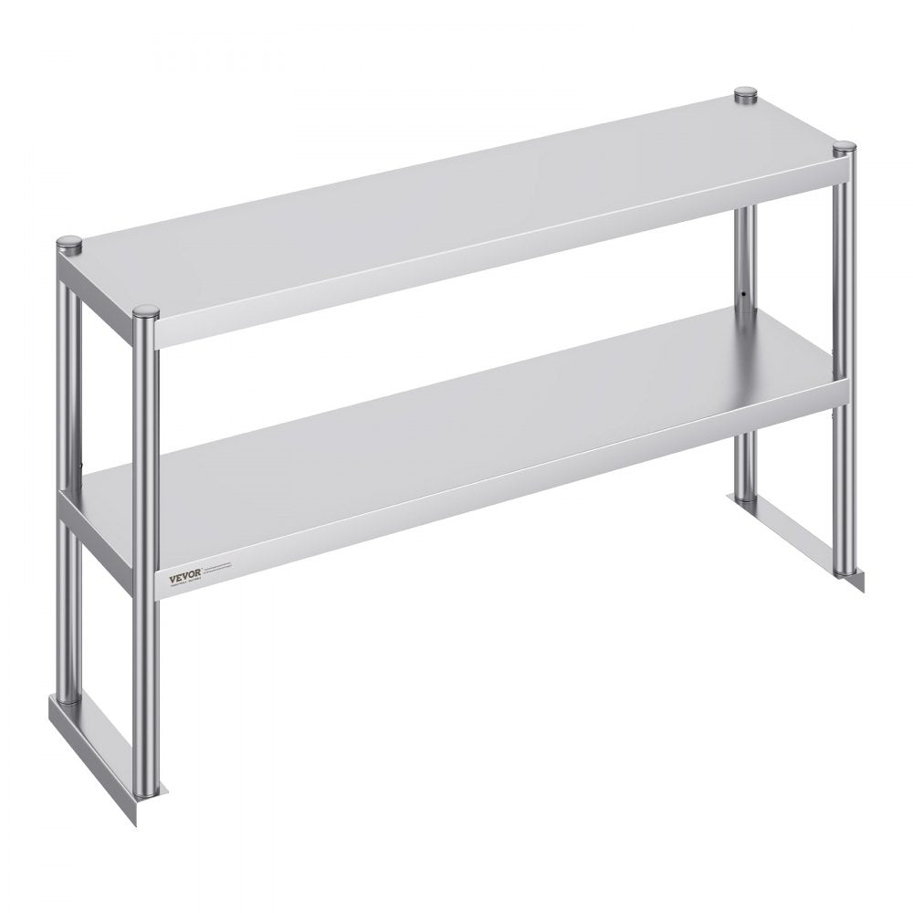 VEVOR Double Overshelf, Double Tier Stainless Steel Overshelf, 12 x 48 Inch Double Deck Overshelf, Height Adjustable