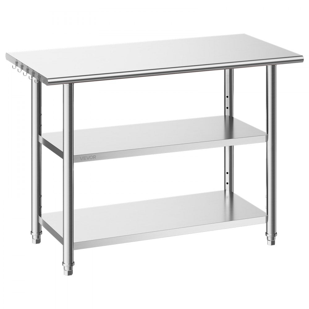 VEVOR Stainless Steel Work Table, 24x48 Inch Food Prep Table with 2 Shelves, Commercial Kitchen Workstation, Metal