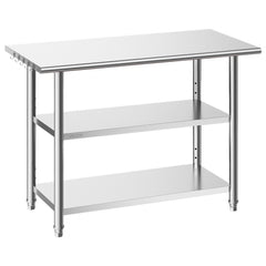 VEVOR Stainless Steel Work Table, 24x48 Inch Food Prep Table with 2 Shelves, Commercial Kitchen Workstation, Metal