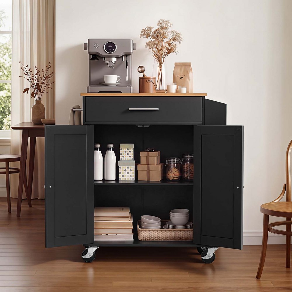 VEVOR Kitchen Island Cart with Storage, 31.3 in Wide Mobile Rolling Storage Island on Swivel Wheels, with Drawer