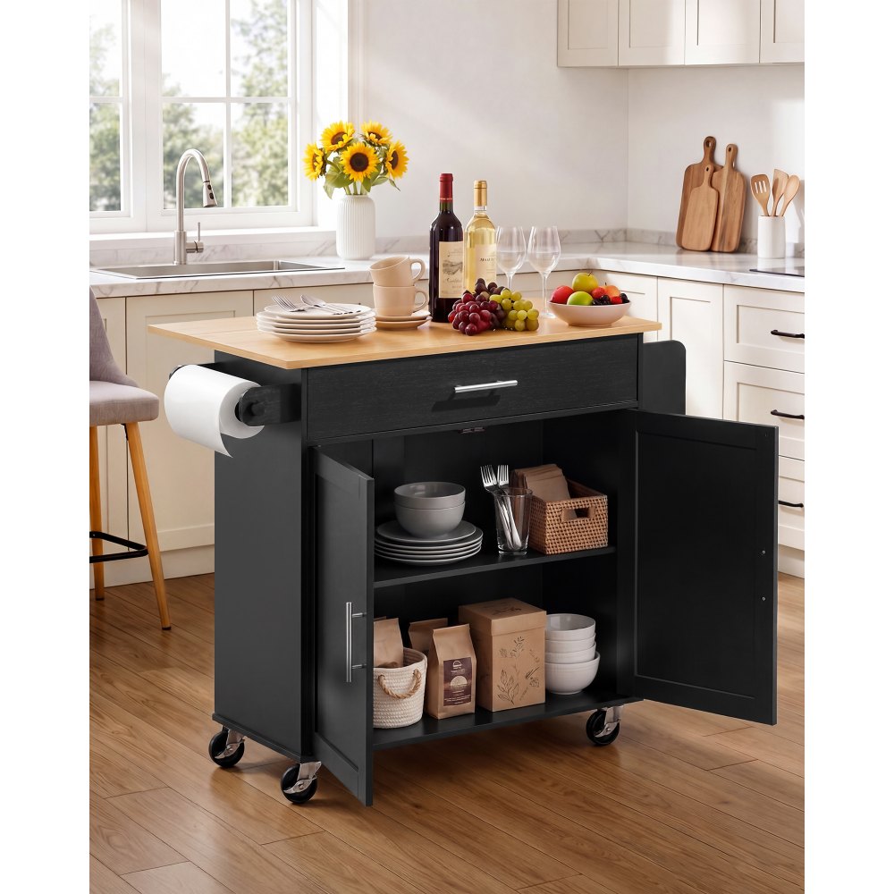 VEVOR Kitchen Island Cart with Storage, 42.28 in Wide Mobile Rolling Storage Island on Swivel Wheels, with Drawer