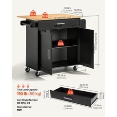 VEVOR Kitchen Island Cart with Storage, 42.28 in Wide Mobile Rolling Storage Island on Swivel Wheels, with Drawer