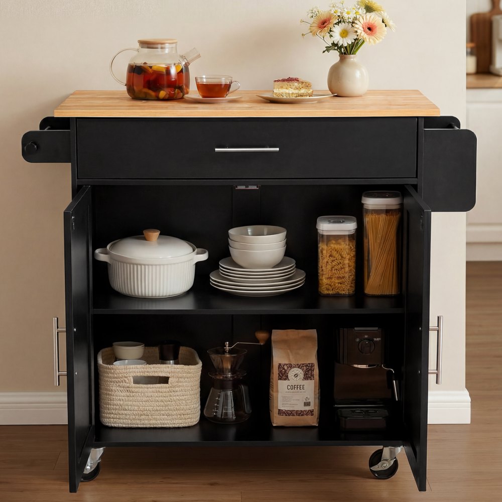 VEVOR Kitchen Island Cart with Storage, 42.28 in Wide Mobile Rolling Storage Island on Swivel Wheels, with Drawer